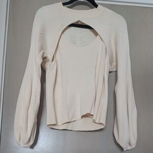 Anthropologie Maeve Ribbed Cream Top